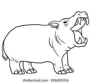 Line Art Illustration Hippopotamus Open Mouth Stock Illustration ...