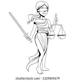 Line Art Illustration Lady Justice Figure: Ilustrações Stock 1329859679 ...