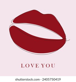 Line art of lipstick kiss mark greeting card with love you word for valentine's day. - Powered by Shutterstock