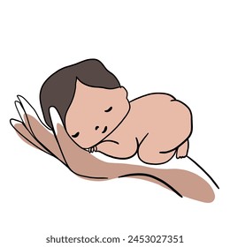 line art, a newborn baby lies on the mother's hand, symbol of love between mother and child, mental health, family, childhood and motherhood - Powered by Shutterstock