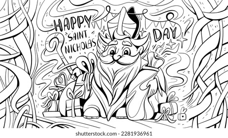 Line art postcard Happy St. Nicholas Day. - Powered by Shutterstock