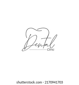 LINE ART Teeth Logo; Modern, unique, simple and techie lettermark tooth logo for dentist, orthodontics and toothpaste brand. Conveys sleek, cool, stylish and professional services. - Powered by Shutterstock