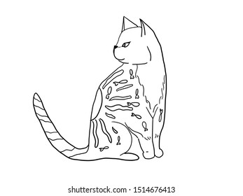 Line Art Vintage Japanese Cat Tattoo Stock Illustration 1514676413 ...