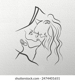 Line arts are expressive, capturing the emotion. The image evokes a feeling of love, tenderness, and connection. It's a simple yet powerful representation of a couple's deep affection for each other. - Powered by Shutterstock