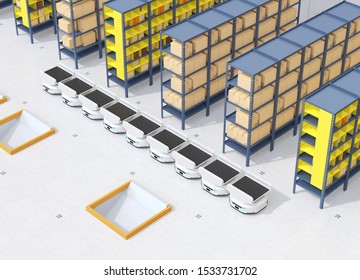 Line Autonomous Mobile Robots Modern Warehouse Stock Illustration