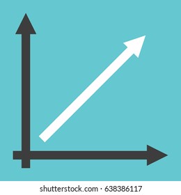 Line Chart Showing Direct Proportionality With Two Coordinate Axes On Turquoise Blue Background. Linear Growth, Analysis And Success Concept. Flat Design