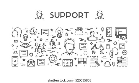 Line concept for support. Linear web banner helpdesk.
