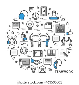 Line concept for teamwork. Modern linear creative style for working together.