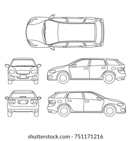 Line Drawing Of Car White Vehicle, Computer Art. Model Of Car, Sketchy Graphic Transport Car Illustration