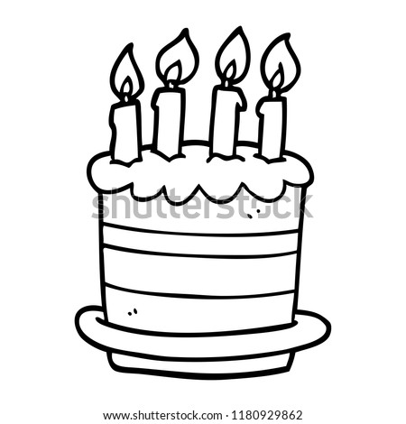 Line Drawing Cartoon Birthday Cake Ilustración de stock1180929862