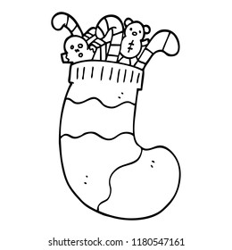 line drawing cartoon christmas stocking stock illustration