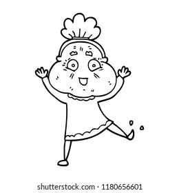 Line Drawing Cartoon Dancing Old Lady Stock Vector (Royalty Free