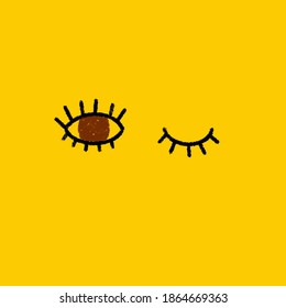 Ilustrasi Stok Line Drawing Eyes Winking 1864669363 | Shutterstock