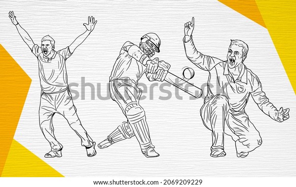 Line Drawing Illustration of cricket players of\
different participating countries players. Batsman and bowler\
cricket championship. White Background. Bangladesh Cricket. Line\
art Player. Colorful\
Art.