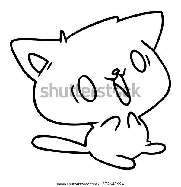 Line Drawing Illustration Cute Kawaii Cat Stock Illustration 1372648694 ...