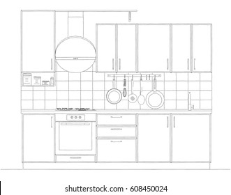 Line Drawing Kitchen Cabinetry Round Hood Stock Illustration 608450024 ...