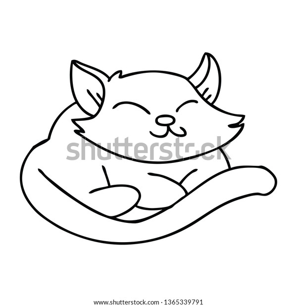 Line Drawing Quirky Cartoon Cat のイラスト素材