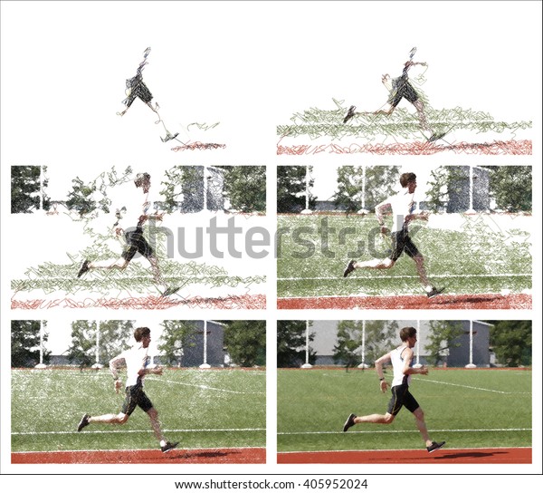 Line Drawing Sequence Young Man Athlete: ภาพประกอบสต็อก 405952024 ...