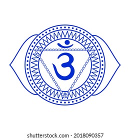 Line drawing.The sixth chakra is Ajna. Third eye chakra with Hindu Sanskrit. Blue is a flat symbol of meditation, yoga. ,illustration - Powered by Shutterstock