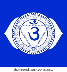 Line drawing.The sixth chakra is Ajna. Third eye chakra with Hindu Sanskrit. Blue is a flat symbol of meditation, yoga. ,illustration - Powered by Shutterstock