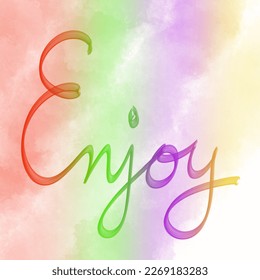 Line drawing the word Enjoy beautiful multicolored background 