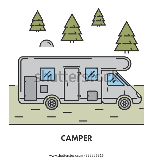 Line\
icon camper in color. Linear logo for web and\
site