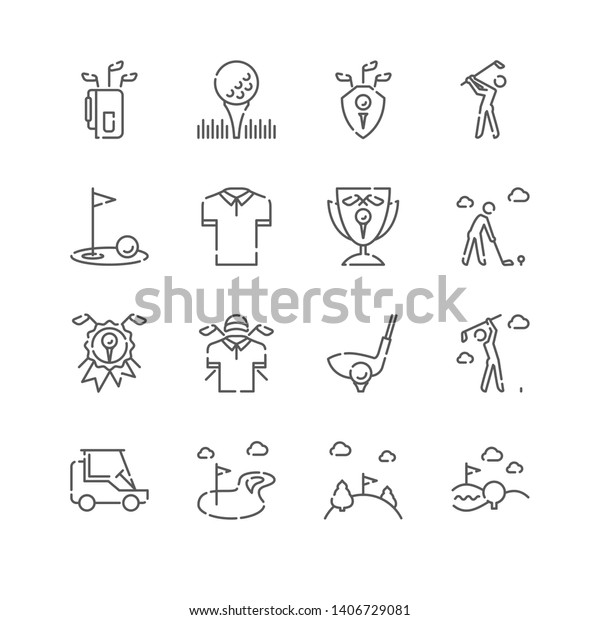 Line Icon Set. Golf Related Linear\
Icons. Country Club Symbols, Pictograms,\
Signs.