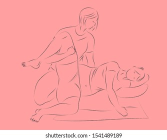 Line Illustration Of A Doula Helping A Woman Give Birth