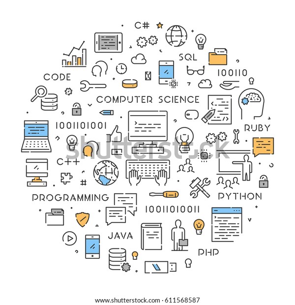 Line Round Concept Computer Science Modern Stock Illustration 611568587