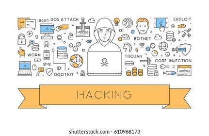 Line web concept of hacking. Modern linear banner.