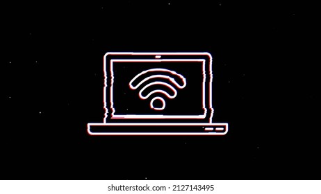 Line Wifi Hud Holographic Symbol On Digital Old Tv Screen Seamless Loop Glitch Animation. Hearts. Dynamic Retro And Joyful. Colorful And Vintage Video Footage.