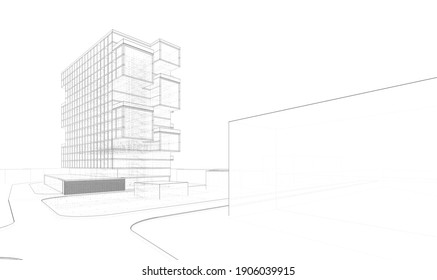 linear architectural drawing 3d  illustration