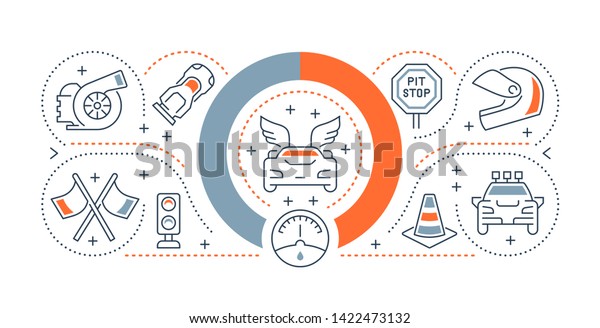 Linear banner of the auto racing. Icons for web sites\
and applications.  \
