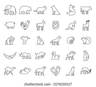 Set 15 Minimal Animal Icons Common Stock Vector (Royalty Free ...