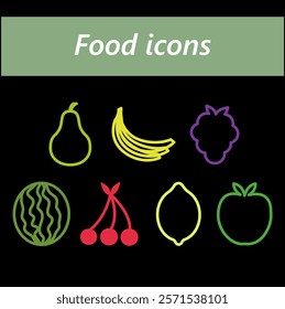 Linear colored fruit icons on background