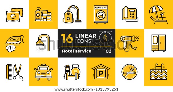 Linear icons collection of Hotel services.\
Modern outline icons for mobile\
application