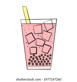 A  linear image bubble tea  hand  drawn in doodle style  