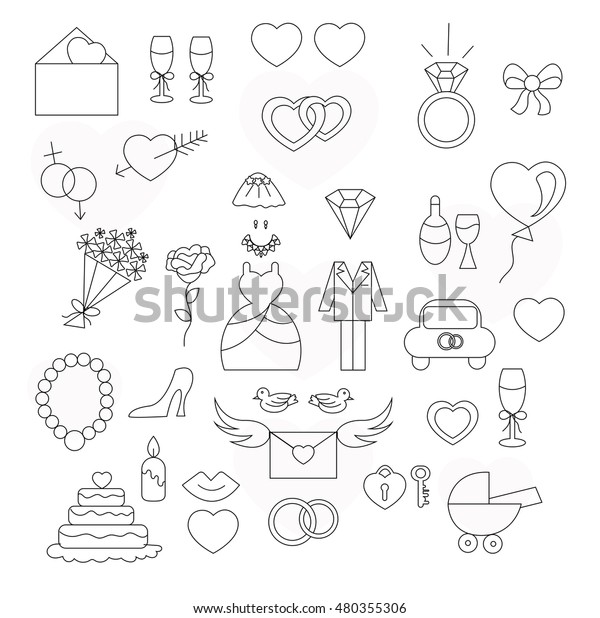 linear set of wedding\
icons