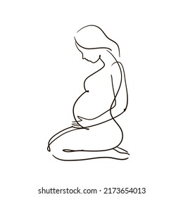 Linear silhouette of a pregnant woman. Continues line. Stock illustration isolated on white background. - Powered by Shutterstock