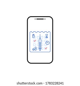 linear treatment schedule and phone icon. idea to use digital science in medical industry, organizer with advices or reminder for sick people on website. simple sign isolated on white background - Powered by Shutterstock