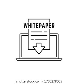 Linear Whitepaper On Laptop Icon. Concept Of Initial Offering Or Smart Contract Symbol, Details, Project And Development Download. Blank With Text. Black Simple Sign Isolated On White Background