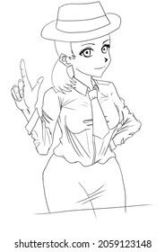 Lineart Of A Female Police Officer, In Anime Style. Original Content. Ideal For Educational Purposes Slides 