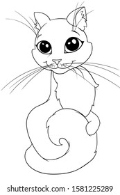 Line-art Illustration Of A Cute Baby Cat For A Coloring