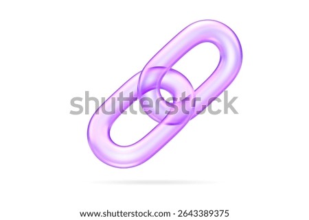 Link icon in translucent purple, used to represent hyperlinks, attachments, or connections, chain link ,connection networking , 3d rendering