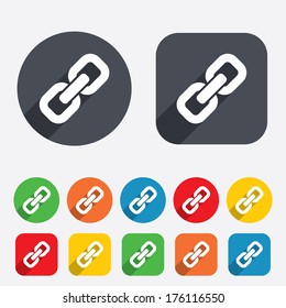 Link Sign Icon. Hyperlink Chain Symbol. Circles And Rounded Squares 12 Buttons.