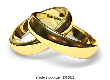 Linked Gold Wedding Rings On White Background