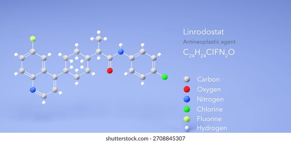 linrodostat molecule, molecular structure, antineoplastic agent 3d model, Structural Chemical Formula and Atoms with Color Coding