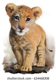 Lion baby watercolor painting