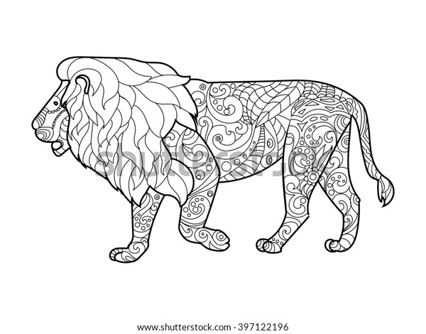 Lion Coloring Book Adults Raster Illustration Stock Illustration 