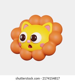 Lion Face Side View Isolated on White Background. Cute Cartoon Animal Head. 3D Render Illustration